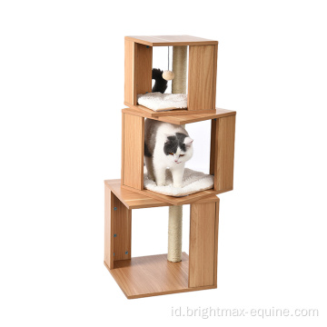 Desain baru 360 derajat kotak berputar pohon furnitur kucing ruang yang memadai